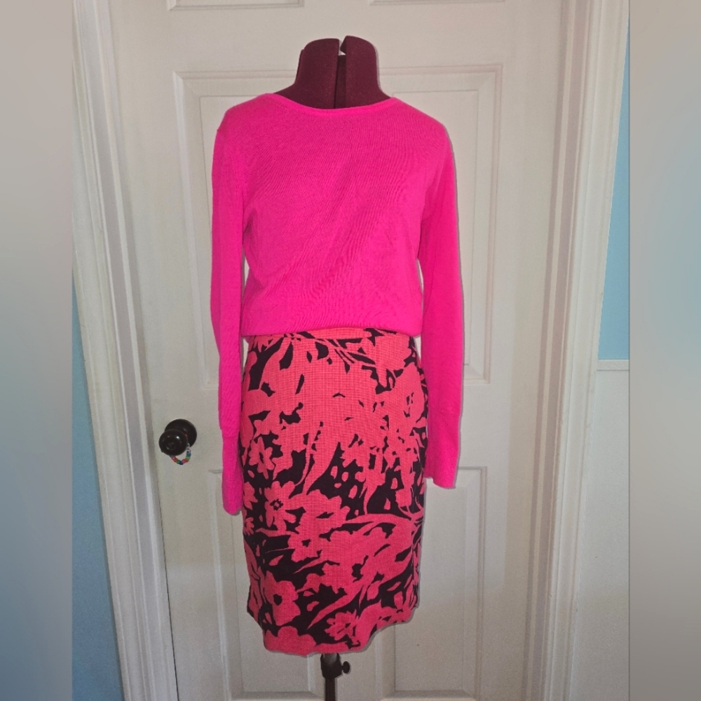 J. Crew Hot Pink Floral Cotton Pencil Skirt Knee-Length 0
